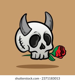 Simple head bone of Skull hand Drawing Line doodle. Illustration Good for design tshirt and simple tattoos
