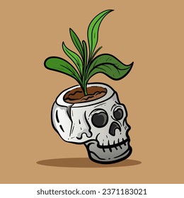 Simple head bone of Skull hand Drawing Line doodle. Illustration Good for design tshirt and simple tattoos