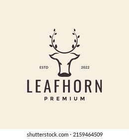 simple head cow with leaf horn logo design, vector graphic symbol icon illustration creative idea