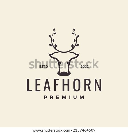simple head cow with leaf horn logo design, vector graphic symbol icon illustration creative idea