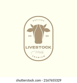 simple head cows badge vintage logo design vector graphic symbol icon illustration creative idea