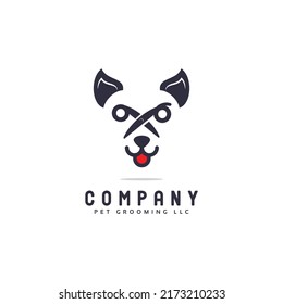 einfacher Head-Hund mit Schere Logo-Design, kreatives Logo-Konzept für die Tierpflege, Vektorvorlage