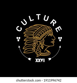 Simple Head Indian Line Art, Concept Badges