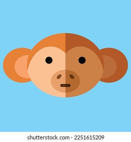 Simple head monkey in flat style. Animal vector illustration, duo shape. Wildlife africa, nature icon logo design