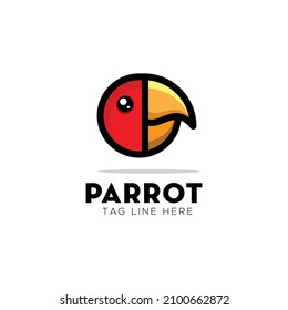 simple head parrot logo design, icon bird parrot,modern vector template with red color and black outline