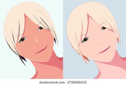 Retrato de cabeça simples de uma menina em esquema de cores diferentes