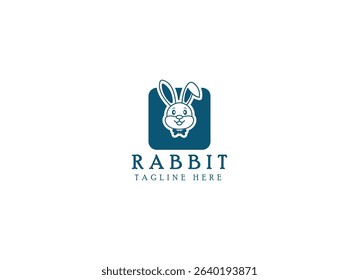 Simple head rabbit in clean style logo design template. Rabbit logo design