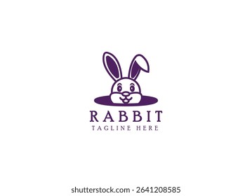 Simple head rabbit in clean style logo design template. Rabbit logo design