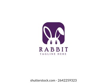 Simple head rabbit in clean style logo design template. Rabbit logo design