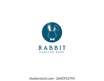 Simple head rabbit in clean style logo design template. Rabbit logo design