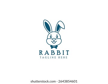 Simple head rabbit in clean style logo design template. Rabbit logo design