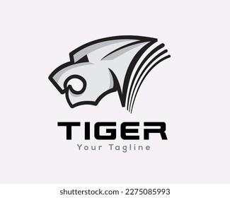 Simple head tiger art roaring logo design template illustration inspiration