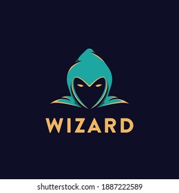 Simple head of wizard logo icon vector template on black background