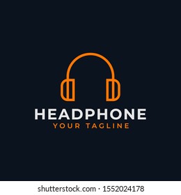 Simple Headphone, Music Studio Recording, DJ Line Logo Design