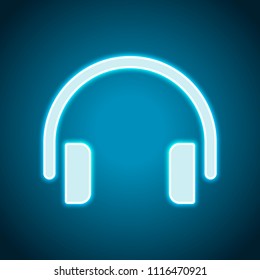 Simple headphones icon. Neon style. Light decoration icon. Bright electric symbol