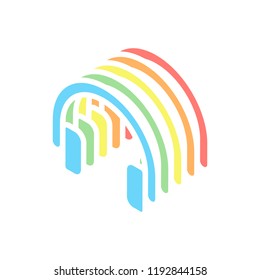 Simple headphones icon. Stack of colorful isometric icons on white background