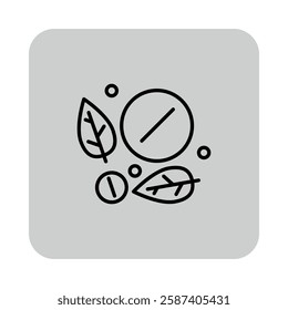 Simple health icon wit pill and leaves, symbolizing wellness and natural connection to health. Eco-friendly approach concept