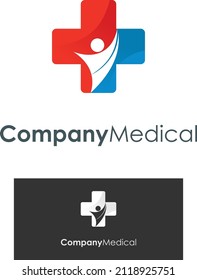 Simple Health red cross and happy human body image graphic icon logo design abstract concept vector stock. Can be used as a symbol related to healthy or hospital