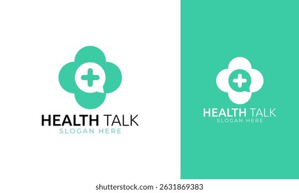 Simple health talk logo design. Medical symbol with communication concept for healthcare. Healthy support vector illustration