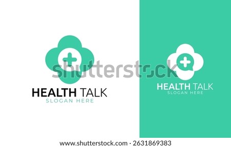 Simple health talk logo design. Medical symbol with communication concept for healthcare. Healthy support vector illustration