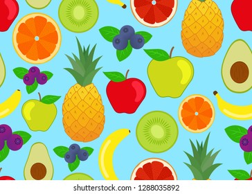 Simple healthy fruits pattern. Seamless vector. blue background