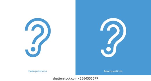 Simple Hear Questions Logo. Ear and Questions Mark Icon Graphic. Ear Care Logo Design Template.