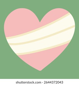 Coração simples com bandagem em cores suaves, simbolizando cura e recuperação. Representa assistência emocional e apoio à saúde mental. Adequado para campanhas de conscientização, visuais de terapia e designs de bem-estar