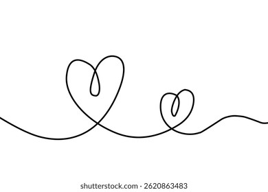 Simple heart continuous wavy line art drawing on white background. Happy valentine's day header or banner or letter template. vector heart. 