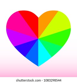 A simple heart design is painted in the entire color palette on a light background
