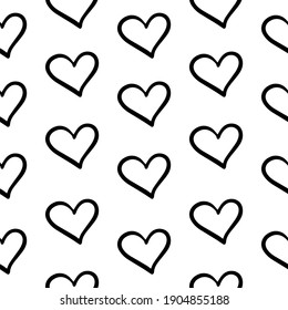 Simple Heart doodles love seamless pattern valentines day. Hand drawn hearts background Black adn White Stylized heart seamless pattern for T-Shirt, posters, textile, cart, wedding, valentine day etc.