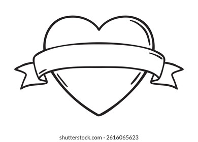 simple heart with an empty place for writing. Tattoo Template icon doodle hand drawn. Outline heart line drawing . Vector illustration