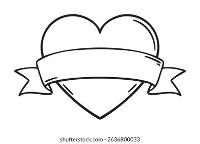 simple heart with an empty place for writing. Tattoo Template icon doodle hand drawn. Outline heart line drawing . Vector illustration