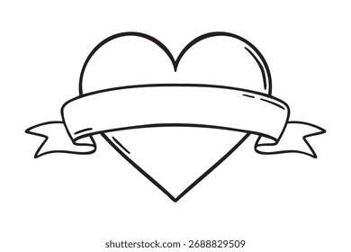 simple heart with an empty place for writing. Tattoo Template icon doodle hand drawn. Outline heart line drawing . Vector illustration