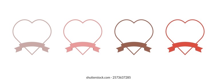 Simple heart frames with ribbons,Valentines' day symbol isolates on white background.Vector design.