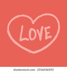 Simple heart with handwritten lettering love color. Clip art doodle illustration.
