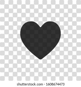 Simple heart icon. Black symbol on transparency grid