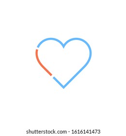 simple heart icon with blue and orange strokes isolated on a white background perfect for UI and webdesign.