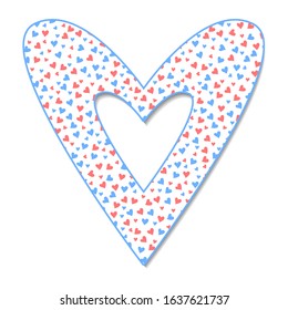 Simple heart icon with heart icons of pink and blue pastel colors various size pattern. Love, romance, marriage, wedding, Valentine’s day symbol. Baby shower design. Isolated on white background