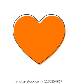Simple heart icon. Isolated icon consisting of black thin contour and orange moved filling on different layers. White background