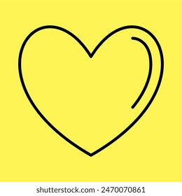 simple heart icon, line vector isolated on yellow background. trendy and modern design