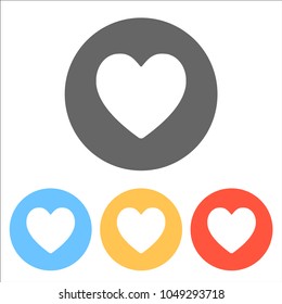 Simple heart icon. Set of white icons on colored circles