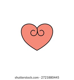Ilustración de corazón simple. Un corazón rosa con un delicado diseño de línea arremolinada en el interior. Estética limpia y minimalista sobre un fondo blanco. Símbolo de amor, afecto y romance.
