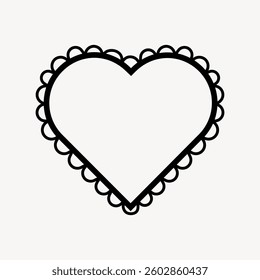 Simple heart illustration with scalloped edges. Heart design features bold outline. Heart shape with decorative scallops. Minimalist heart drawing. Doodle illustration vector.
