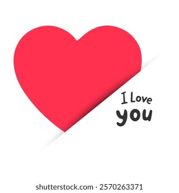 Simple heart Illustration with text Message I LOVE YOU, minimal design in cute vector style for valentine's Day, romance, affection and love concepts, isolated icon on white background