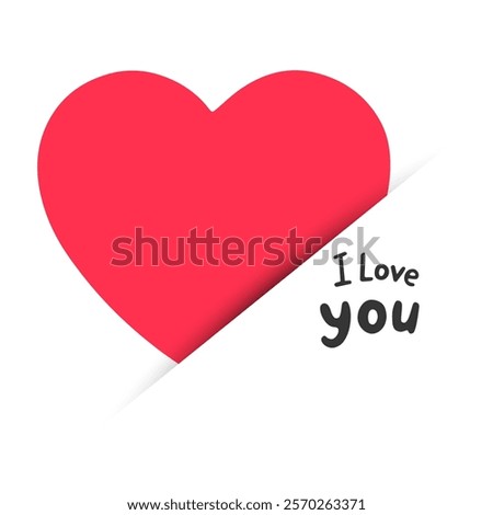 Simple heart Illustration with text Message I LOVE YOU, minimal design in cute vector style for valentine's Day, romance, affection and love concepts, isolated icon on white background
