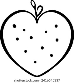 Simple Heart with Leaves and Dots Inside for Valentines Day Coloring Doodle Illustration