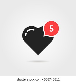 simple heart like red notification. concept of user interface element, number count, popular vote, ad topic, web community, profile. flat style trend modern logotype graphic design on gray background