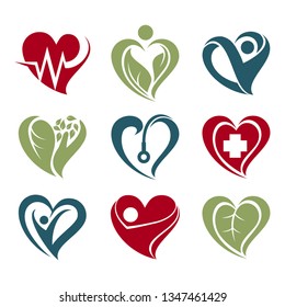 Simple Heart Love Health Care Symbol Icon Set