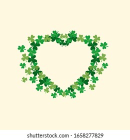 simple Heart made of green small shamrocks leaf vector illustration best for saint Patrick day