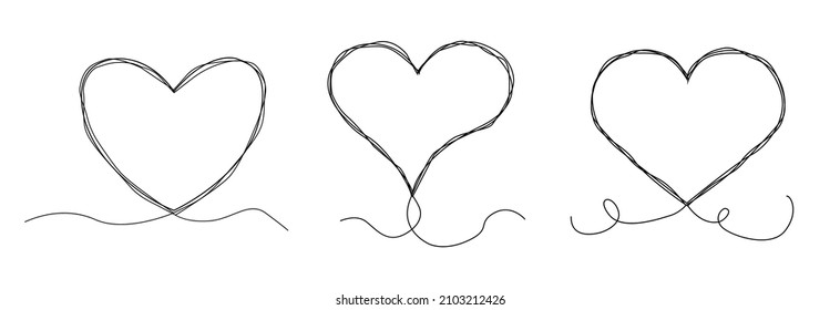 Sencillo corazón de una línea.Forma de corazón dibujada a mano.Línea simple icono de corazón.Conjunto vectorial de símbolos de amor.Tarjeta de San Valentín.Signo continuo de una línea de corazón.